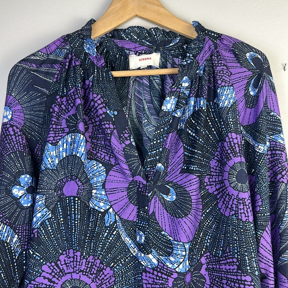 XiRena Silk Cotton Hailey Print Blouse Long Sleeves Samll Quiet Luxury USA Made - Picture 3 of 16